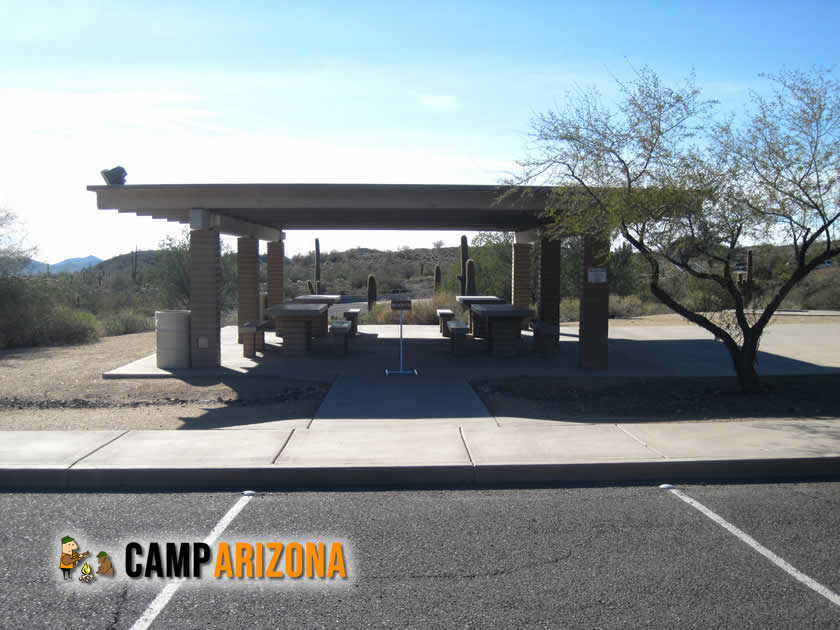 A covered picnic area that is reservable at Cave Creek Regional Park