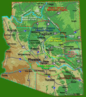 Arizona Camping Region Map for Camp Arizona