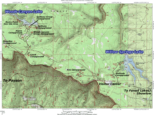 A map of the rim lakes region.